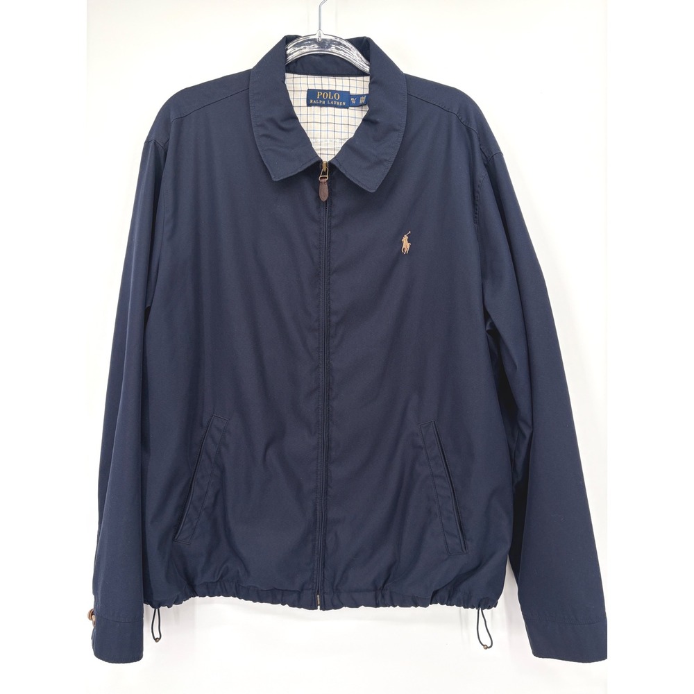 Polo Ralph Lauren Mens XL Navy Harrington Jacket Full Zip Plaid Lining Pony Logo